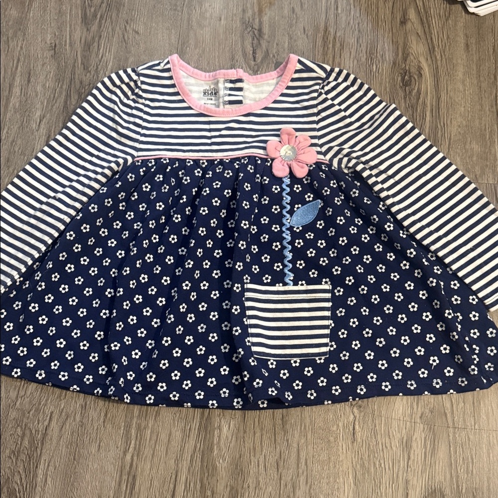 Kids Headquarters Navy and Pink Floral Dress